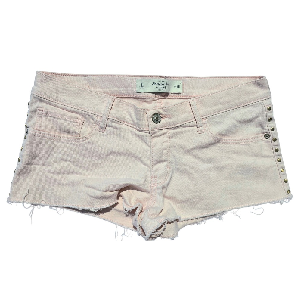 Y2K Abercrombie‎ & Fitch Studded Pink Denim Shorts Raw Hem Juniors Size 6